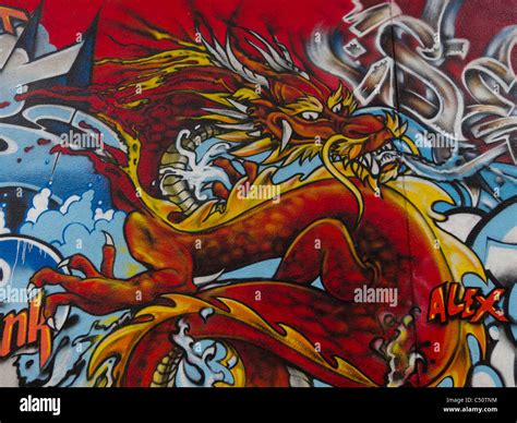 Paris France Graffiti Art Street Painting Wall Chinese Dragon