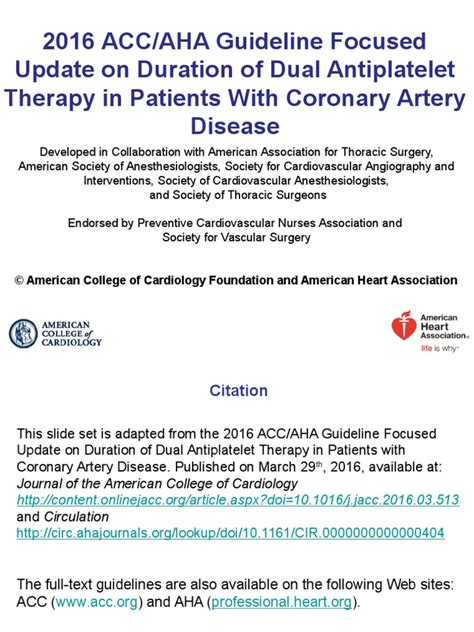 2016 Acc Aha Guideline Focused Update On Duration Of Dual Antiplatelet