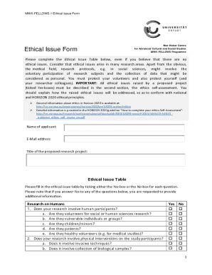 Fillable Online Ethical Issue Form Uni Erfurt Fax Email Print Pdffiller