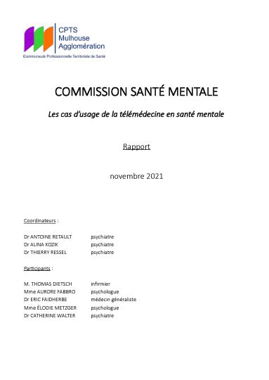 Rapport pour les cas d usage de la télémédecine en santé mentale CPTS