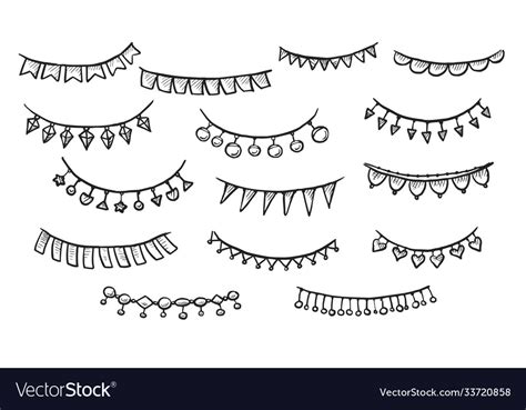 Doodle Festive Flag Garland Hand Drawn Sketch Set Vector Image