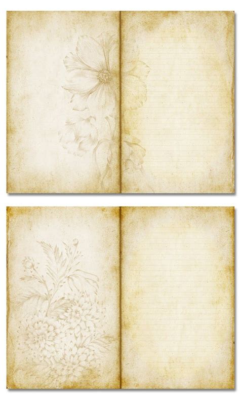 Printable Journal Page Set Vintage Aged Style Floral Paper Etsy In