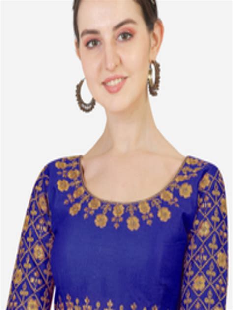 Buy Sumaira Tex Blue Gold Toned Embroidered Saree Blouse Saree