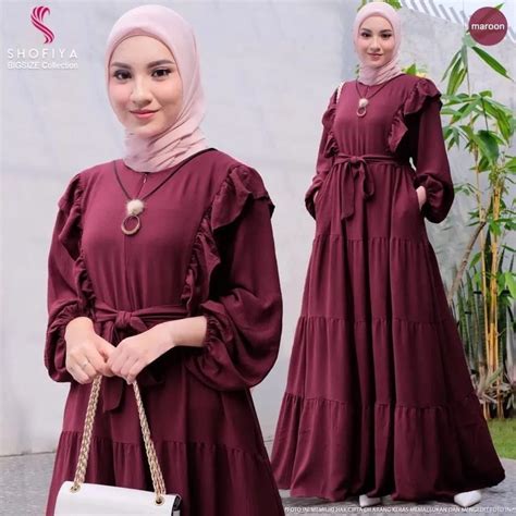 Jual Elsa Dress Fashion Wanita Muslim Bahan Cringkle Dress Terbaru