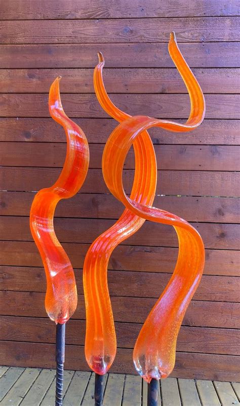 Trio Of Glass Leaves Orange And Red Tones Etsy Hand Blown Glass Art Glass Leaves Blown