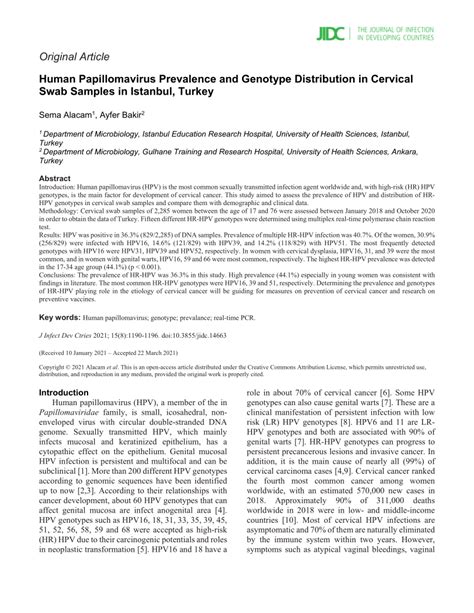 Pdf Human Papillomavirus Prevalence And Genotype Distribution In