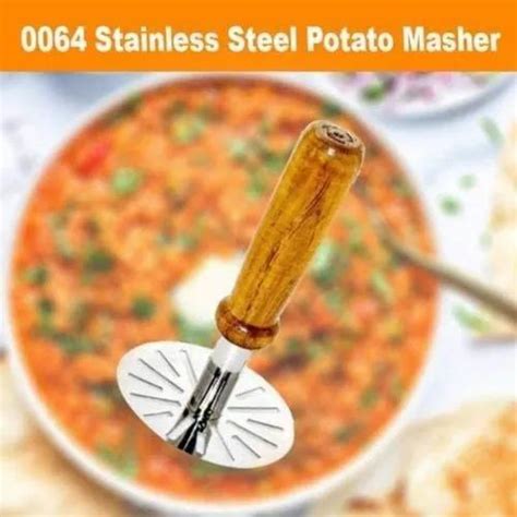 Stainless Steel Potato Masher Wooden Handle Round Size 10x17 5cm At