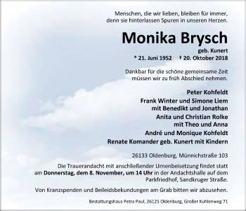 Traueranzeigen Von Monika Brysch Nordwest Trauer De