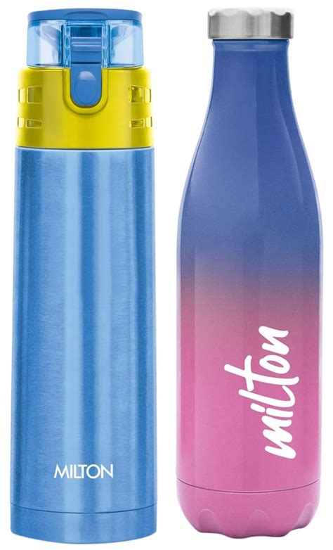 Milton Prudent Thermosteel Hours Hot And Cold Water Bottle Ml Pink Blue Milton