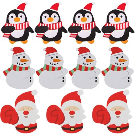 The Penguins Are Wearing Santa Hats And Scarfs With Snowmen On Their Heads