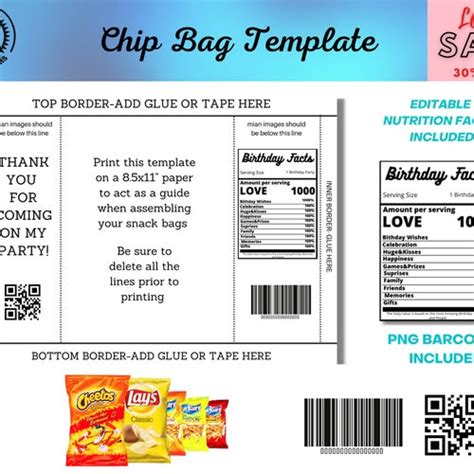 Editable Chip Bag Template Chip Bag Nutritional Label Chip Etsy