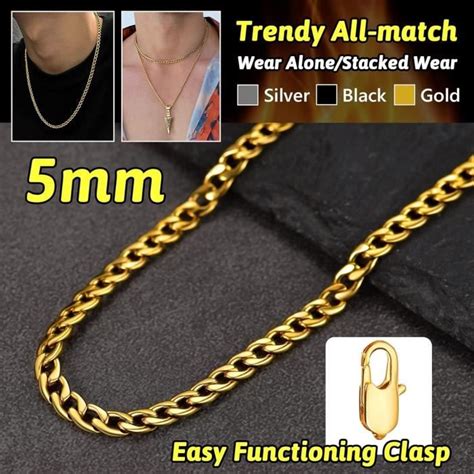 Chaîne Cubaine Homme Collier Grosse Maille Plate Épaisseur 5Mm 9Mm 12Mm