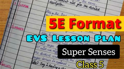 EVS Lesson Plan 5E Format Topic Super Senses Class 5 In