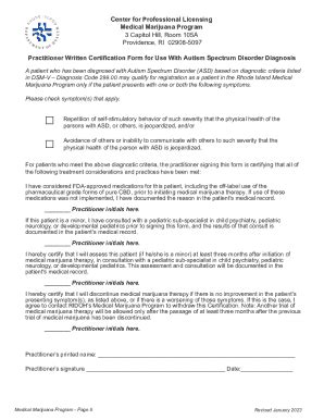 Fillable Online Health Ri Practitioner Written Certification Form For