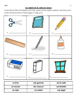 Les Objets Dans La Salle De Classe Classroom Objects WITH KEY TPT