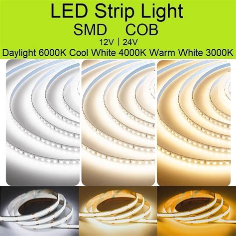 Led Strip Light 2835 5050 Smd Cob 12v 24v 120leds M 60leds M Daylight 6000k Cool White 4000k