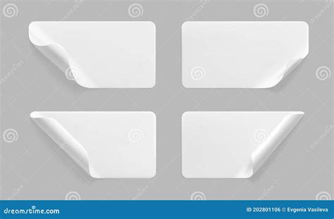 White Glued Rectangle Stickers With Curled Corners Mock Up Set Blank