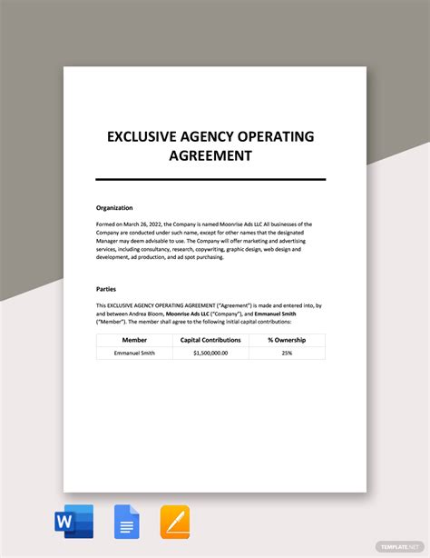 Exclusive Agency Agreement Template In Google Docs Word Pages