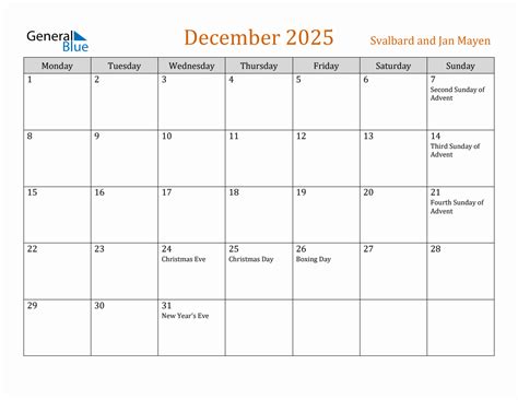 Free December Svalbard And Jan Mayen Calendar