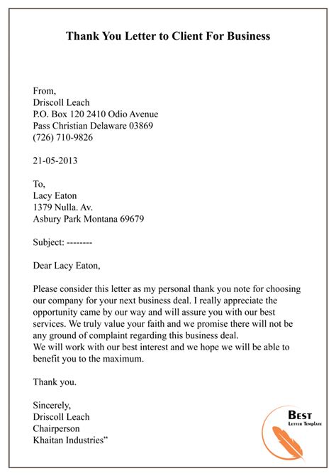 Thank You Letter Template To Client - Sample & Example