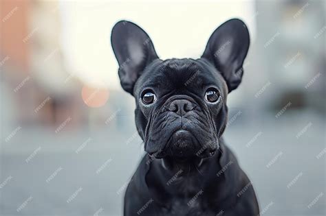 Un Perro Negro Con Orejas Grandes Sentado En El Suelo Foto Premium