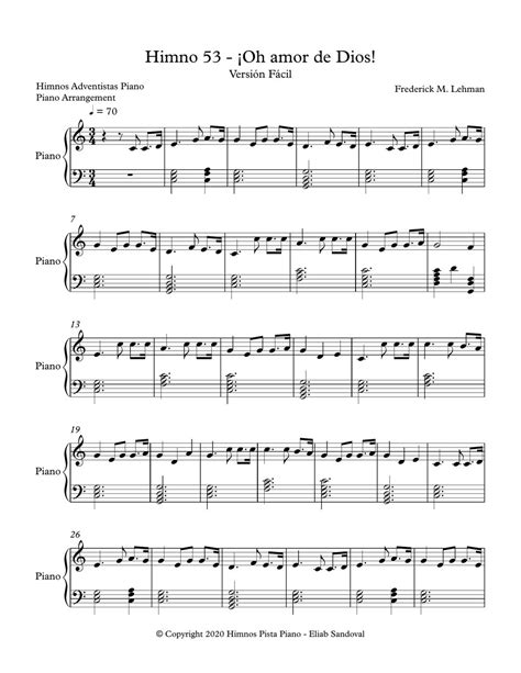 Himnario Adventista Oh amor de Dios Fácil Himno 53 Sheets by