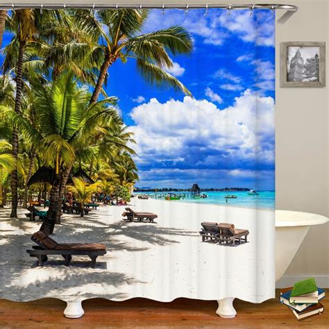 3d Seascape Beach Printed Fabric Shower Curtains Bathroom Curtain Bath