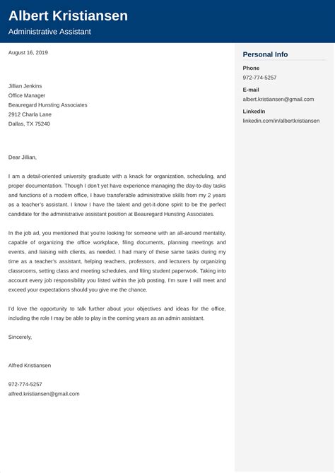 Administrative Assistant Cover Letter Sample Templates