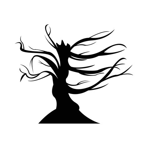 Halloween Big Dead Tree Silhouette Vector Illustration On A White