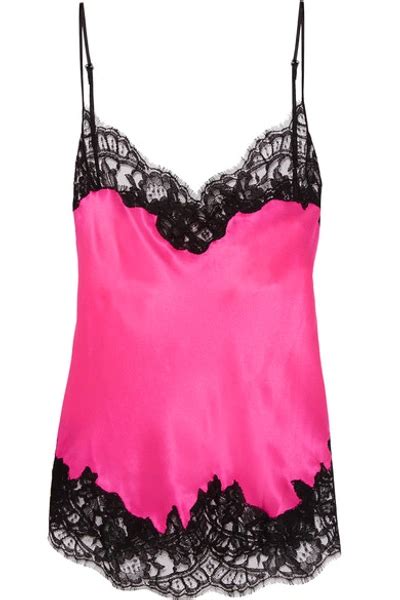 Givenchy Camisole In Black Lace Trimmed Bright Pink Silk Satin In