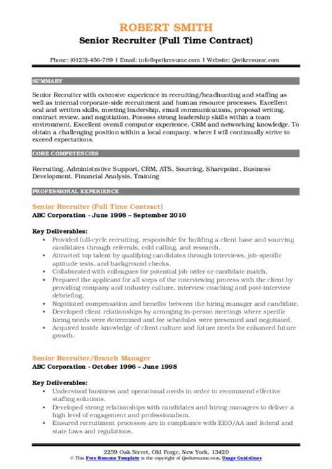 Senior Recruiter Resume Samples Qwikresume