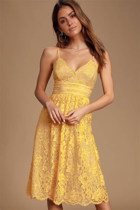 Mustard Yellow Dress Lace Midi Dress Sleeveless Midi Dress Lulus