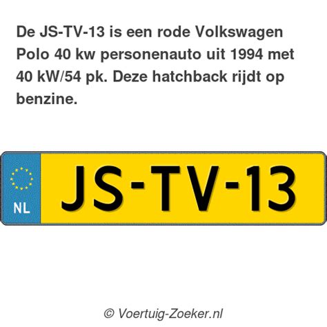 Kenteken Js Tv Volkswagen Polo Kw Auto Jstv Voertuig