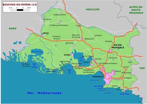 Carte des Bouches du Rhône Communes Détaillée relief routes