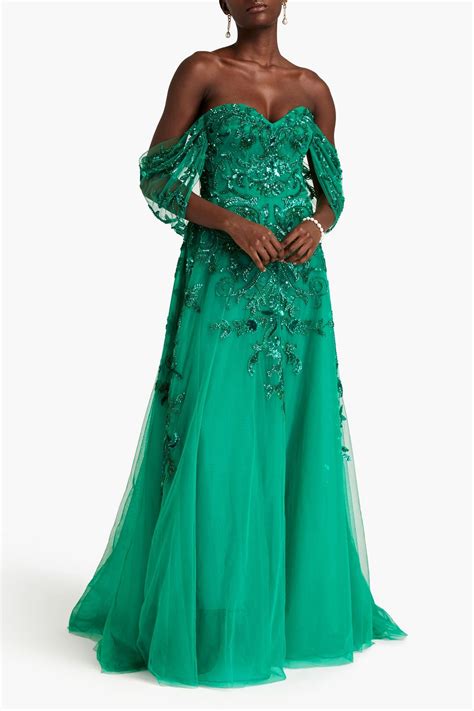 Zuhair Murad Off The Shoulder Embellished Tulle Gown The Outnet