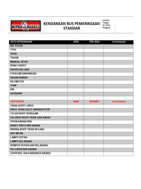 Checklist Pemeriksaan Kendaraan 3 Pdf