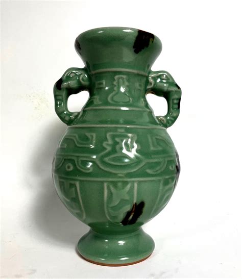 Lot A Chinese Longquan Celadon Double Handle Vase