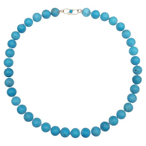 Hubei Turquoise Bead Necklace With Diamond White Gold 14 Karat Clasp