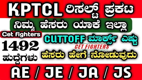 Kptcl Result Kptcl Juniour Assistant Result Kptcl Cuttoff Ae Je Ja