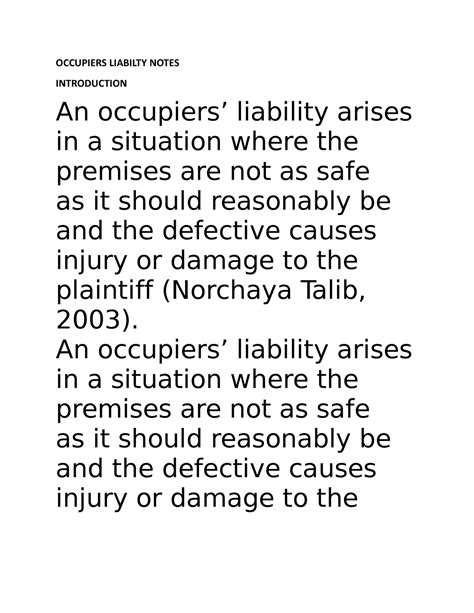 Occupiers Liabilty Notes Occupiers Liabilty Notes Introduction An