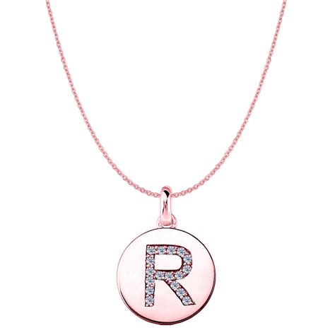 R Diamond Initial 14k Rose Gold Disk Pendant 017ct Jewelryaffairs