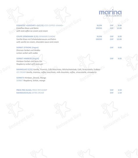 Menu Au Marina Restaurant Quarten