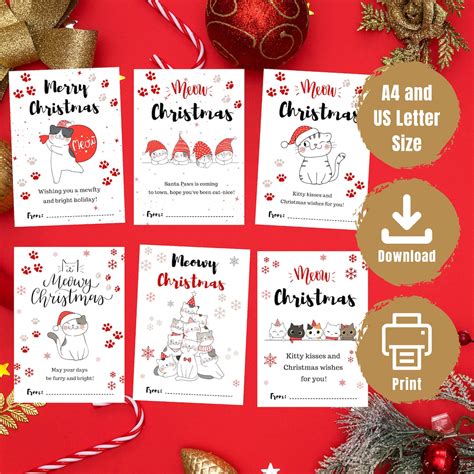 Christmas Card Bundle Cat Printable Digital Cat Christmas - Etsy