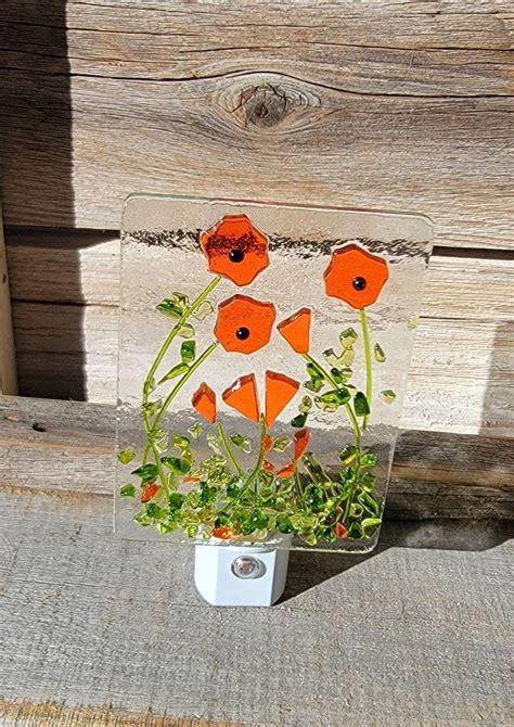 California Poppynight Light Wildflower Fused Glass Bright Orange