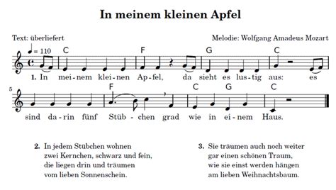 In Meinem Kleinen Apfel Noten Text Akkorde