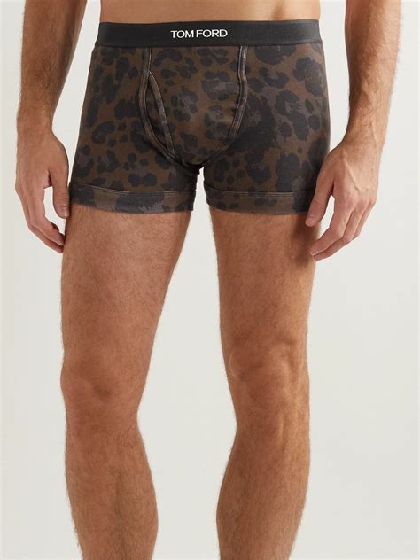 Tom Ford Leopard Print Stretch Cotton Boxer Briefs Brown Tom Ford