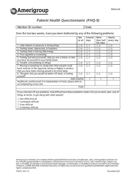 Patient Health Questionnaire Phq 9 Amerigroup Fill Out Sign