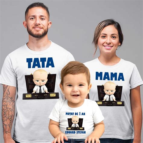 Set 3 Tricouri Personalizate Mama Tata Si Copil Cu Nume Si Varsta Bebe