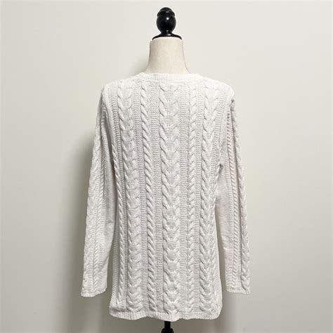 J Jill White Chenille Cable Knit Pullover Crew Neck M Gem