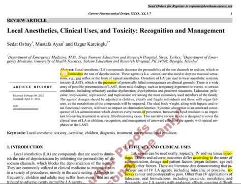 Pdf Local Anesthetics Clinical Uses And Toxicity Recognition And